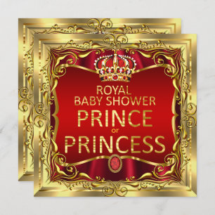 Invitation Prince ou Princesse Baby shower Rouge Or