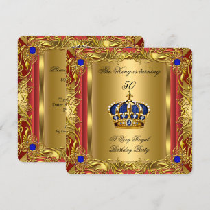 Invitation Prince ou Roi Rouge Or Bleu Royal Couronne Anniver