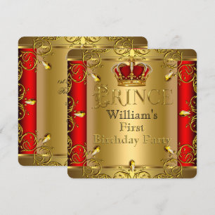 Invitation Prince Premier 1er Anniversaire Garçon Couronne Ro