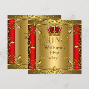 Invitation Prince Premier 1er Anniversaire Garçon Couronne Ro