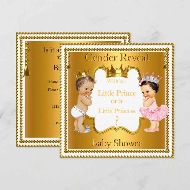 Invitation Prince Princesse Baby shower de révélation de genr (Devant / Derrière)