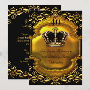Invitation Prince Roi Or Royal Couronne Noire Anniversaire 2
