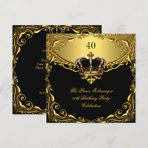Invitation Prince Roi Or Royal Couronne Noire Royale Annivers