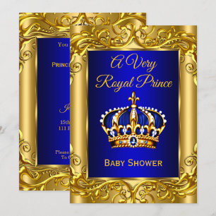 Invitation Prince Royal Baby Shower Bleu royal or