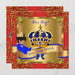 Invitation Prince Royal Baby shower Boy Red Blue Gold 4