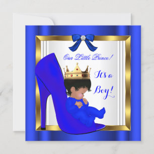 Invitation Prince Royal Baby shower Cute Boy Blue Chaussure