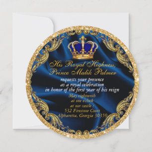 Invitation Prince Royal bleu et or couronne et soie Invitati