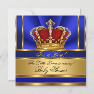 Invitation Prince Royal Bleu Garçon Baby Shower Couronne Roug