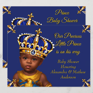 Invitation Prince Royal Bleu Garçon Baby Shower Or Ethnique