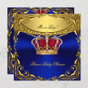 Invitation Prince Royal Blue Baby shower Regal Red Gold Boy