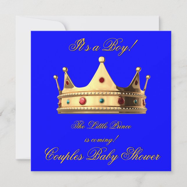 Invitation Prince Royal Blue Boy Baby shower Crown (Devant)