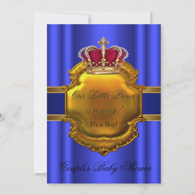 Invitation Prince Royal Blue Boy Baby shower Crown (Devant)
