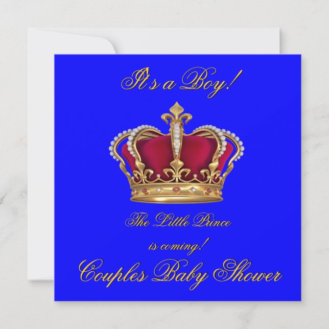 Invitation Prince Royal Blue Boy Baby shower Crown (Devant)
