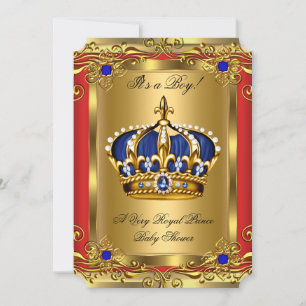 Invitation Prince Royal Blue Boy Baby shower Regal Red Gold 2