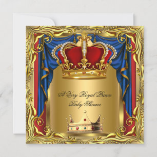 Invitation Prince Royal Blue Boy Baby shower Regal Red Gold 2