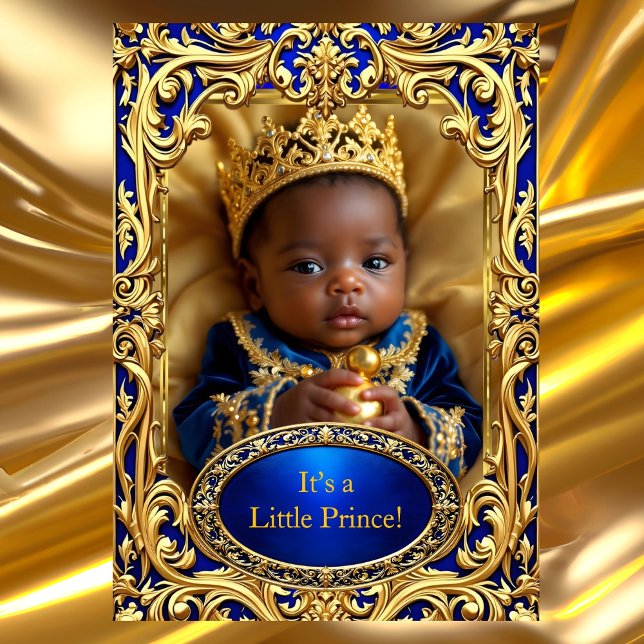 Invitation Prince Royal Blue Gold Baby shower Rattle Ethnic (Créateur téléchargé)