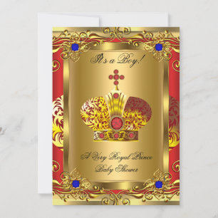 Invitation Prince Royal Blue Regal Red Boy Baby shower Gold A