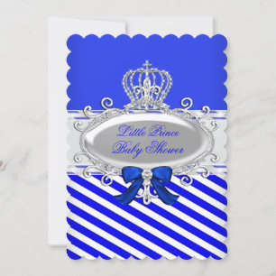 Invitation Prince Royal Boy Baby shower Bleu Bleu Blancs