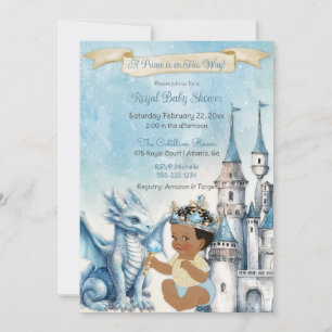 Invitation Prince Royal Château Dragon Couronne Bleu Or Garço