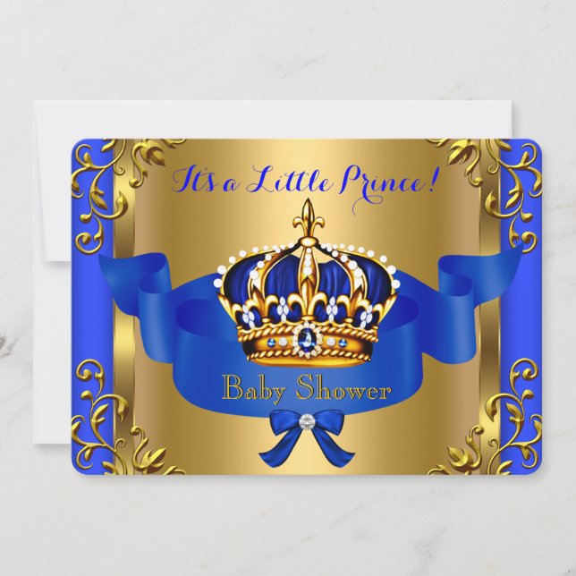 Invitation Prince Royal Couples Baby shower Boy Blue Gold (Devant)