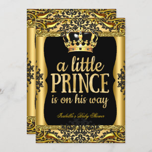 Invitation Prince sur son chemin Baby shower Gold Black 2