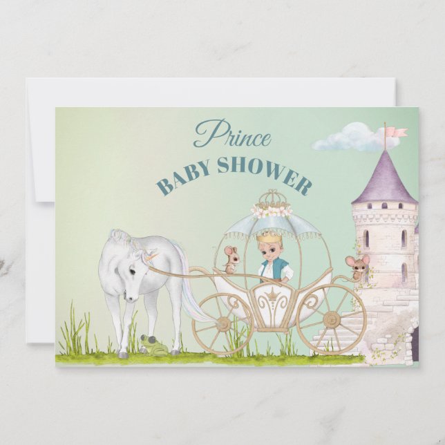 Invitation Prince Unicorn Crown Baby Boy Douche (Dos)