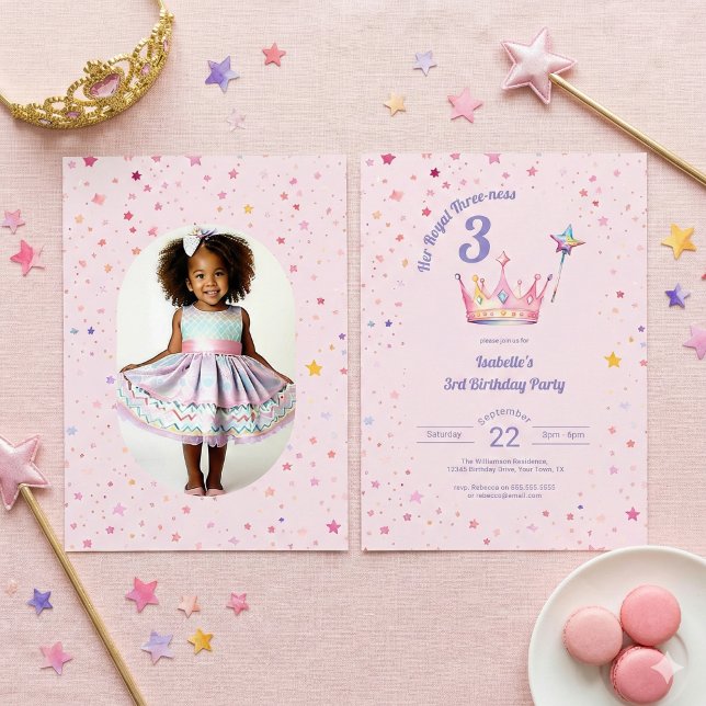 Invitation Princess  3rd Birthday Her Royal Threeness Photo (Créateur téléchargé)