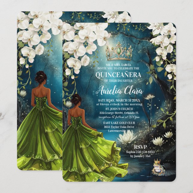 Invitation Princess and the Frog Starry Night Quinceanera 16 (Devant / Derrière)