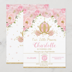 Invitation Princess Anniversaire Carriage Rose Floral