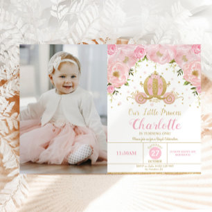 Invitation Princess Anniversaire Porte-photo rose florale