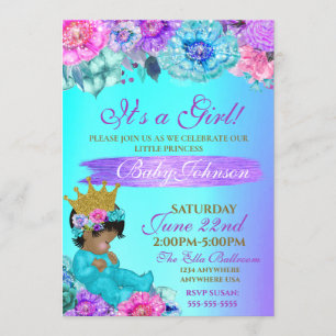Invitation Princess Baby élégant Purple turquoise Gold baby s