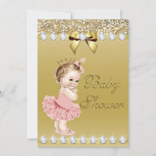 Invitation Princess Baby Gold Faux Diamants et Séquins