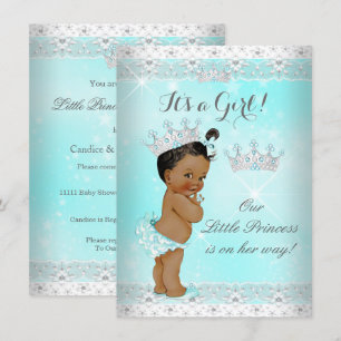 Invitation Princess Baby shower Aqua Lace Tiara Ethnic