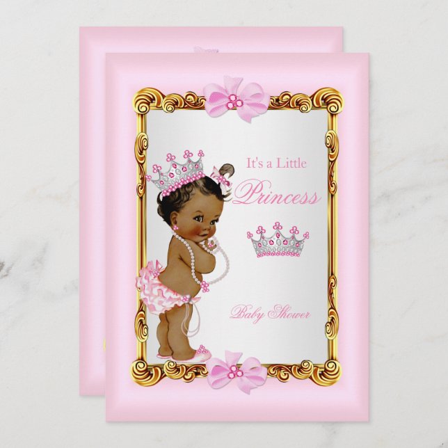 Invitation Princess Baby shower ethnique Gold Pink Perles Tia (Devant / Derrière)