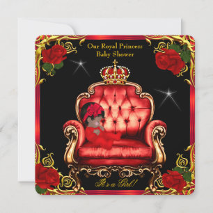Invitation Princess Baby shower Girl Gold Red Rose Chaise 4