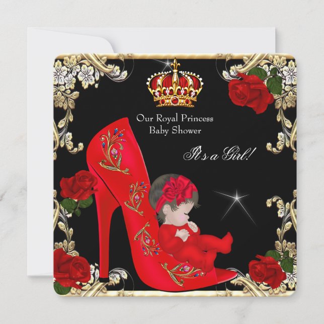 Invitation Princess Baby shower Girl Gold Rose Chaussure 4a (Devant)