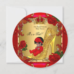 Invitation Princess Baby shower Girl Gold Rose Rouge Hi Heel 