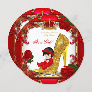 Invitation Princess Baby shower Girl Gold Rose Rouge Hi Heel