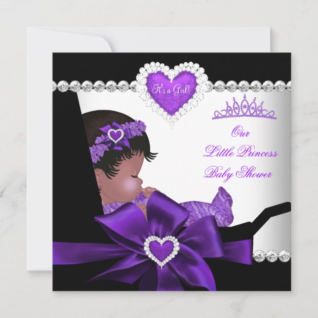 Invitation Princess Baby shower Girl Purple Africain-Américai (Devant)