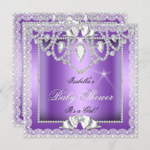 Invitation Princess Baby shower Girl Purple Lace Diamond