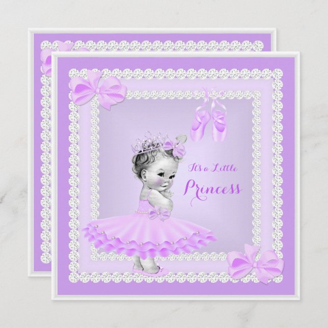 Invitation Princess Baby shower mignonne fille pourpre Baller (Devant / Derrière)