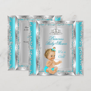 Invitation Princess Baby shower Party Turquoise Silver Blonde