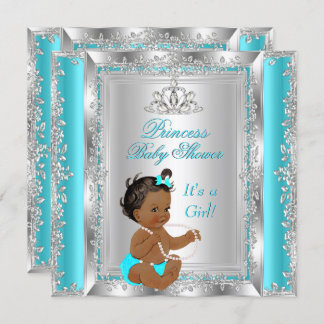 Invitation Princess Baby shower Party Turquoise Silver Ethnic