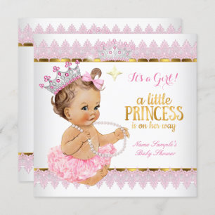 Invitation Princess Baby shower Rose Gold Brunette Bébé
