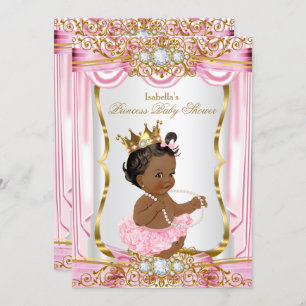 Invitation Princess Baby shower rose soie or