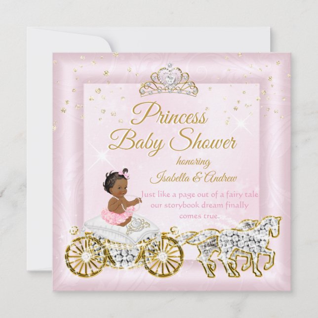 Invitation Princess Baby shower Tiara Rose Carriage Ethnique (Devant)