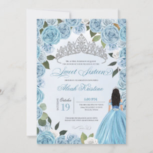 Invitation Princess Ball Bleu Roses doux 16 Anniversaire