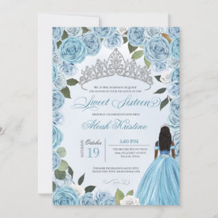 Invitation Princess Ball Blue Roses Sweet 16 Anniversaire Inv