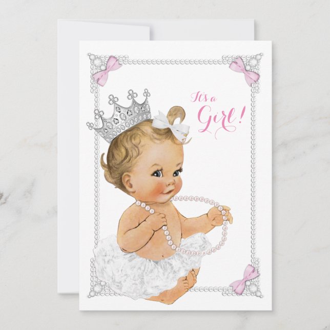 Invitation Princess Ballerina Tutu Baby shower de perle rose  (Devant)