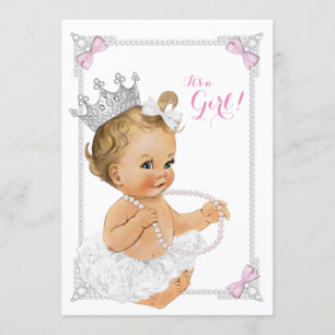 Invitation Princess Ballerina Tutu Baby shower de perle rose 